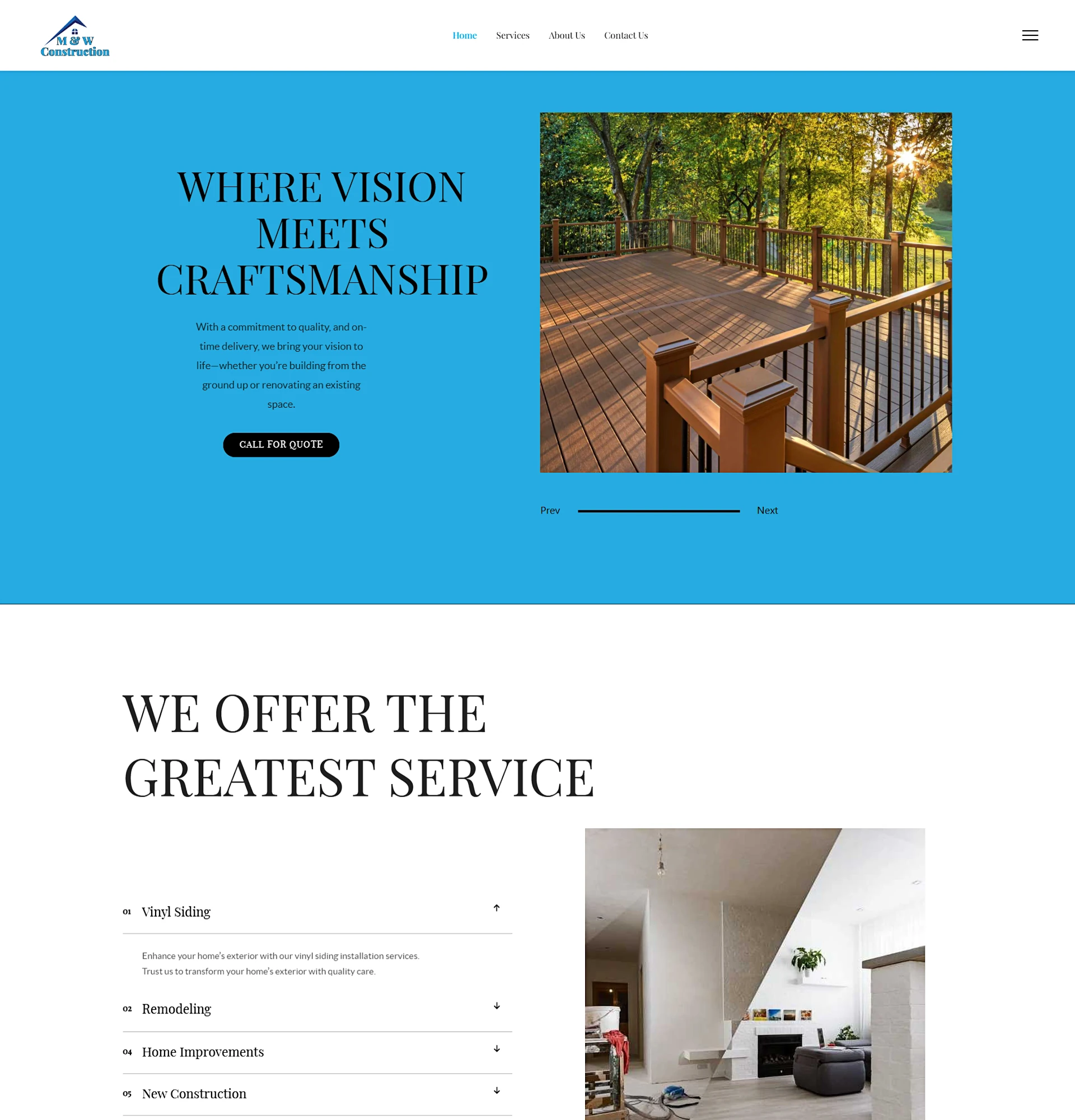 M and W Construction website