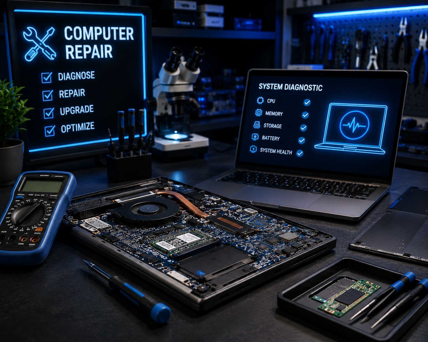 Computer repair workstation and diagnostic tools