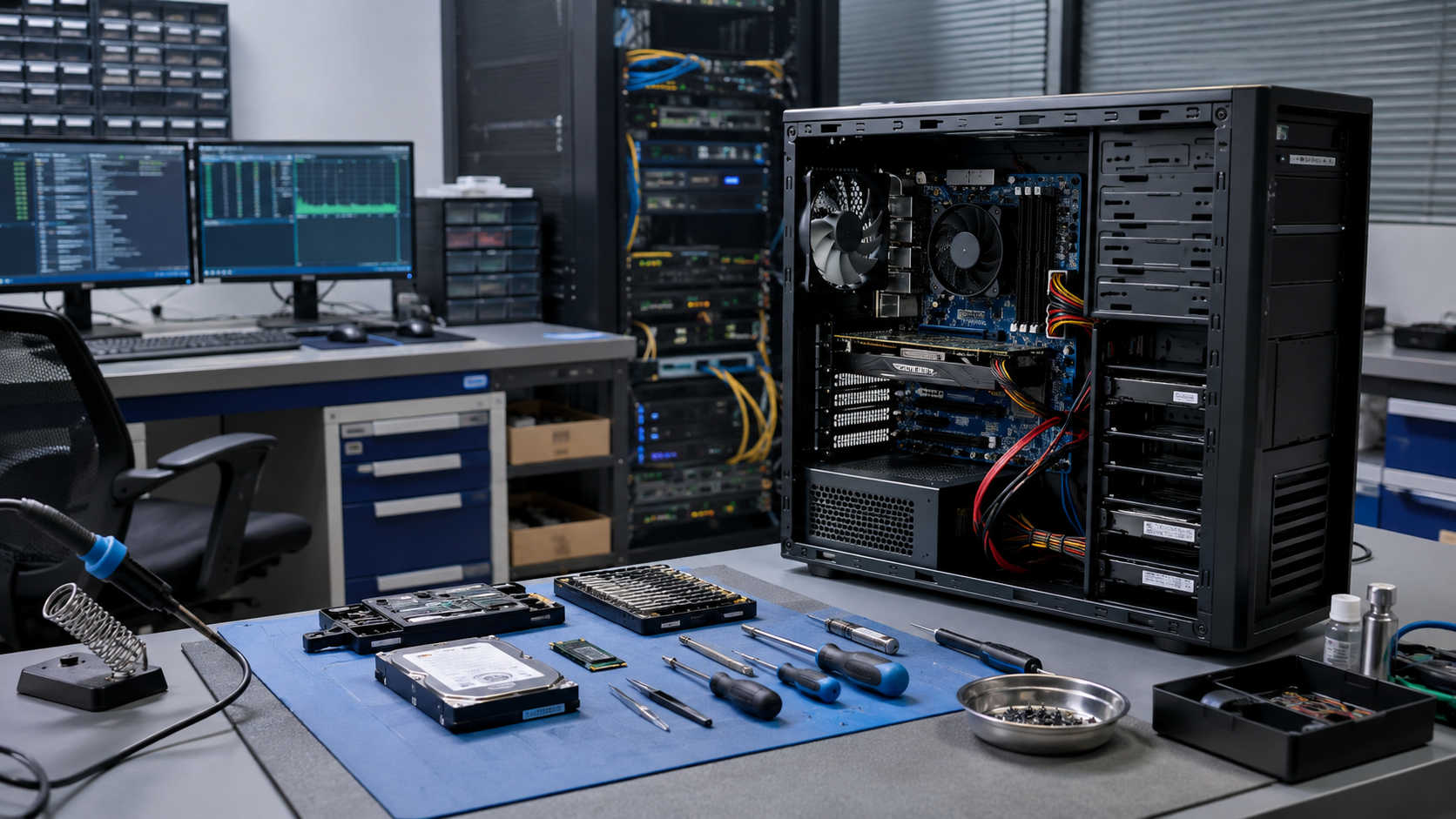 Computer repair diagnostics and service bench